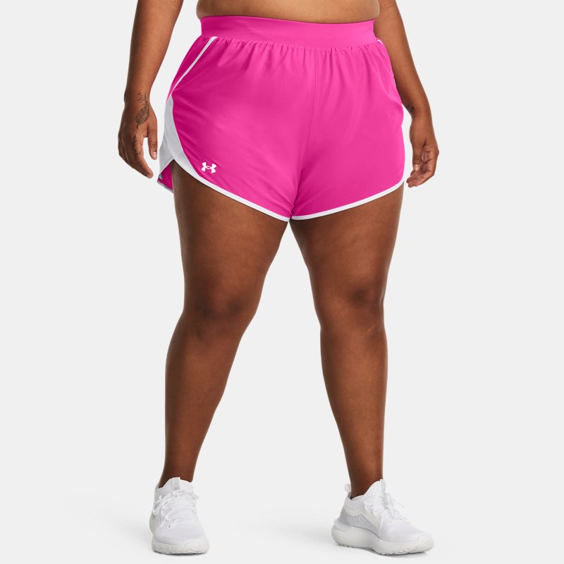 Shorts Under Armour Fly-By 2.0 da donna Rebel Rosa / Bianco / Riflettente 3X